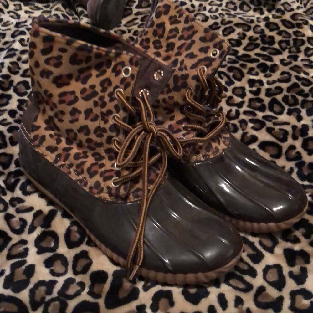 Cheetah print duck boots
